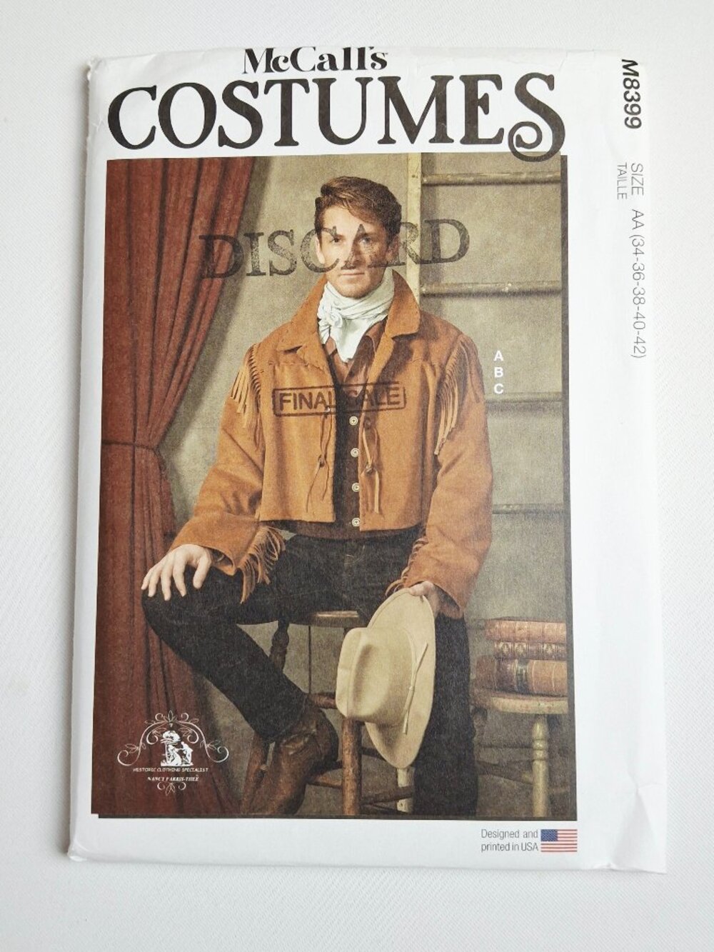McCall's 8399 Sz Men 34-42 Cowboy Fringe Jacket Vest Ascot Costume Pattern Uncut